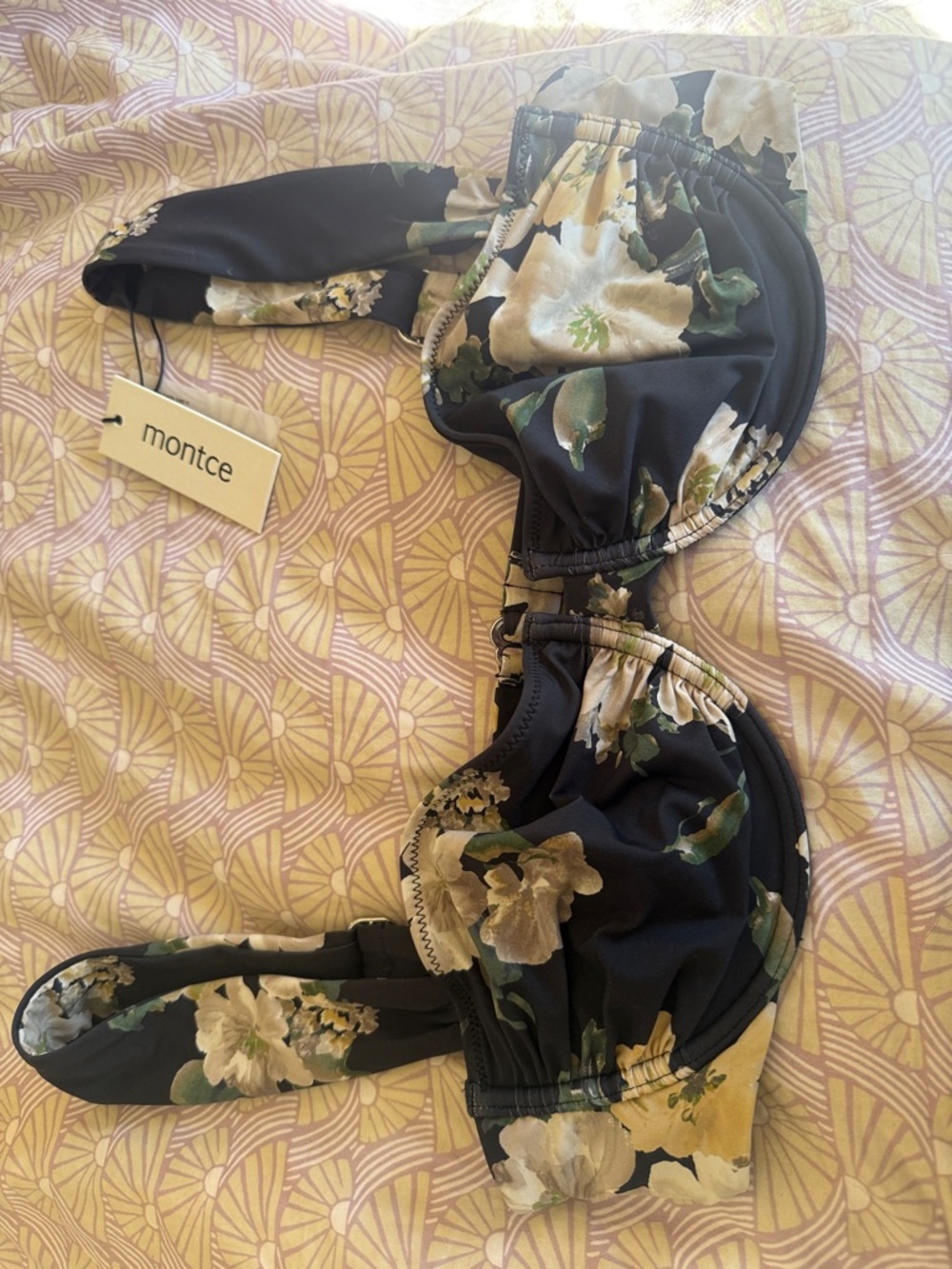 Montce Black Floral Convertible Bikini Top